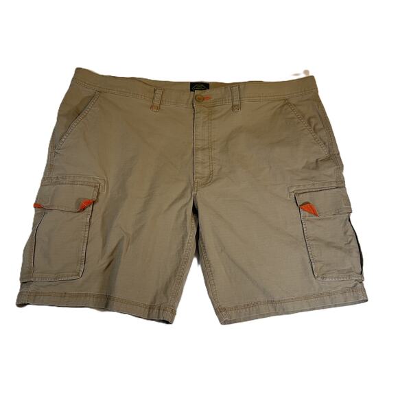 St John's Bay Cargo Shorts Men's W45 L21 Khaki with Orange Contrasts Hook & Loop - Picture 1 of 10